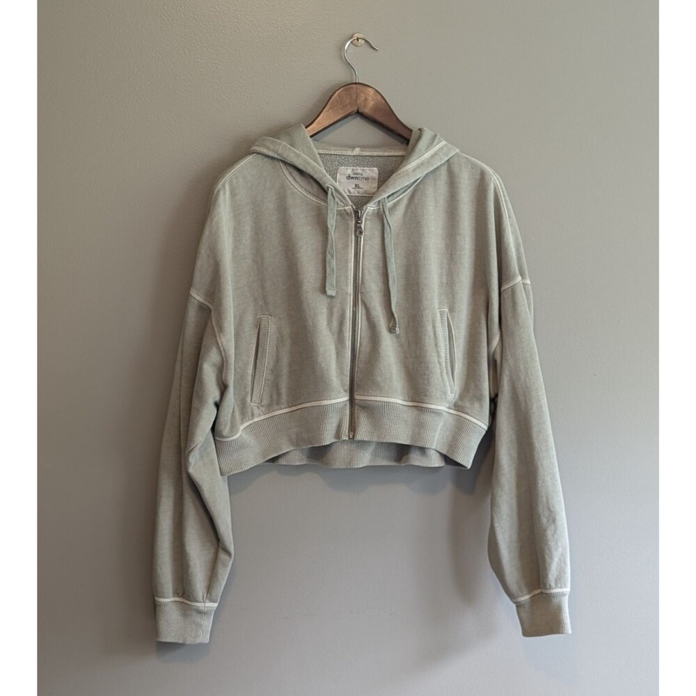 Aeropostale Aero Dwntme Womens XL Sage Green Full Zip Cropped Hoodie Sweatshirt